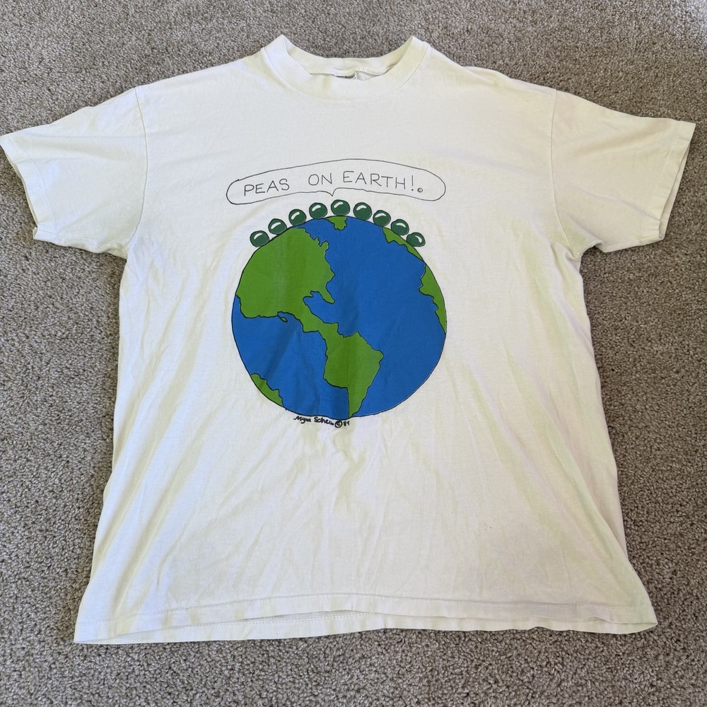 Vintage Friedman Shirt Mens XL White Peas On Earth Peace Graphic Tee T-Shirt